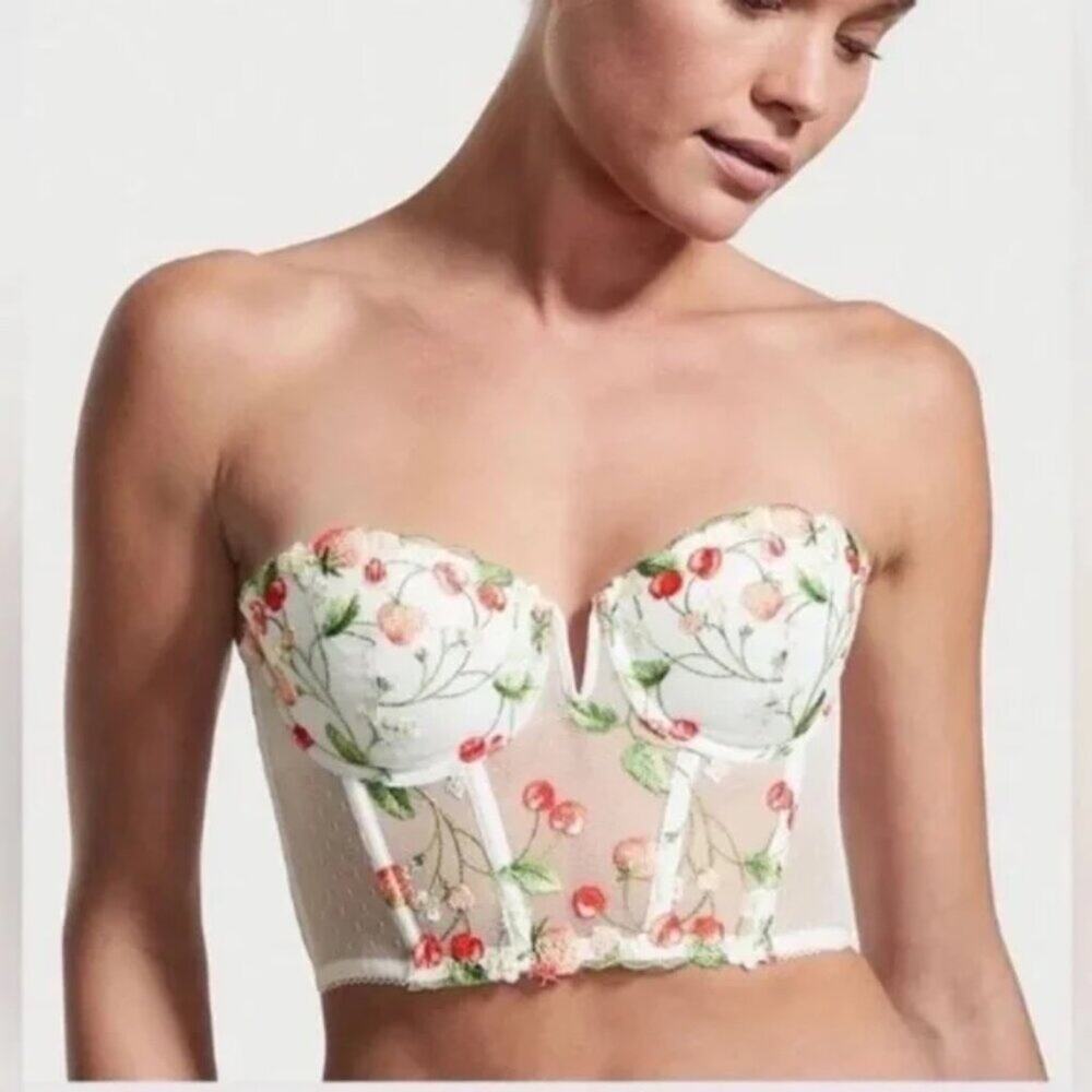Victoria’s Secret strawberry embroidered corset top bustier 16117